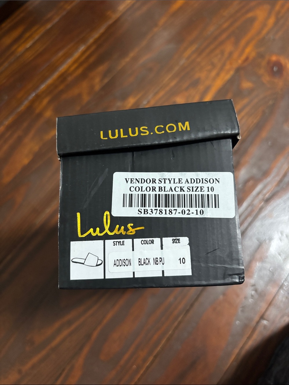Lulu's Black Single Slide Sandal in Branded Box